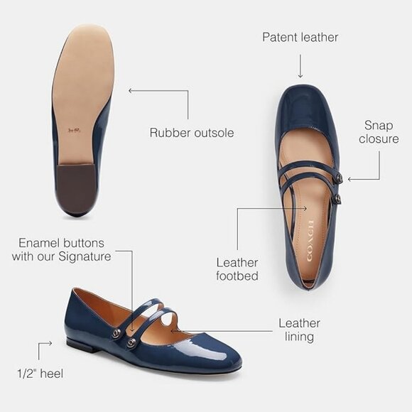 Coach Winley Mary Jane Flat Women's Size 6.5 Deep Blue Leather Slip On Buckle - Picture 3 of 4